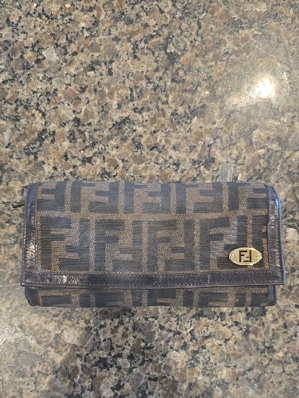 Fendi Zucca canvas and leather trifold continental wallet